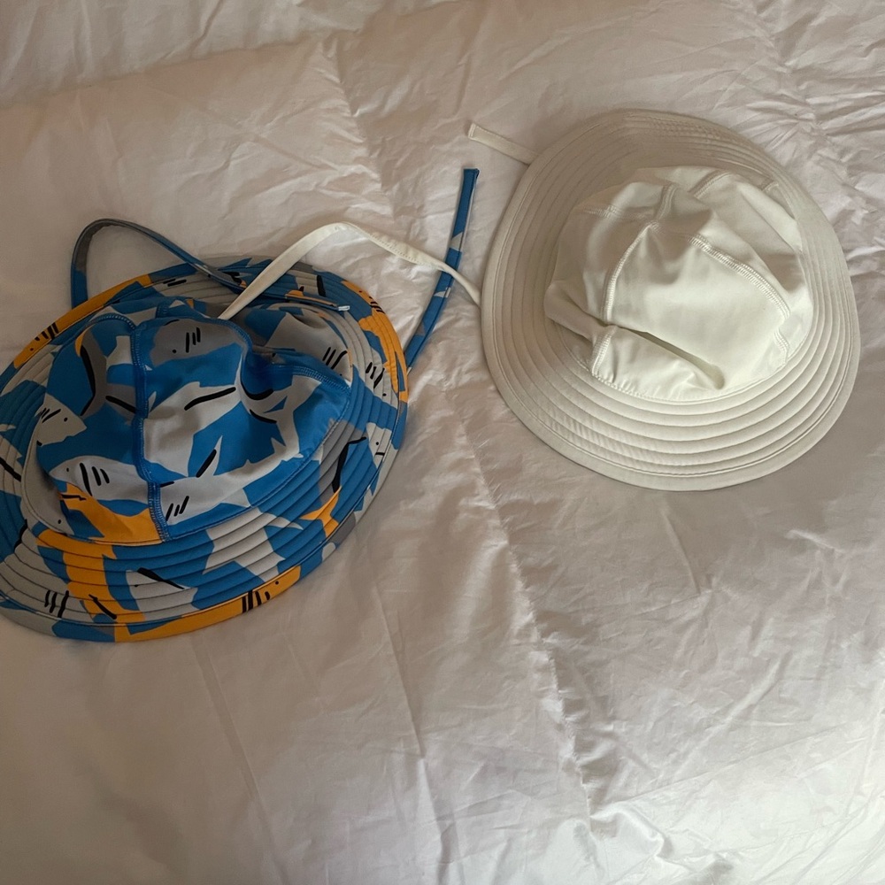 Hanna Anderson Shark Print and White Sun/Swim Hats